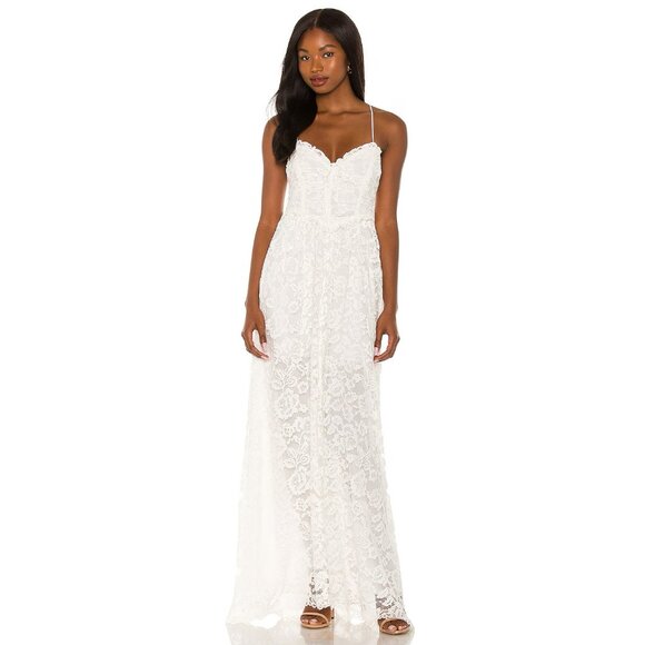 For Love & Lemons "Joelle" Ivory Lace Maxi Dress, size Medium - Picture 1 of 8